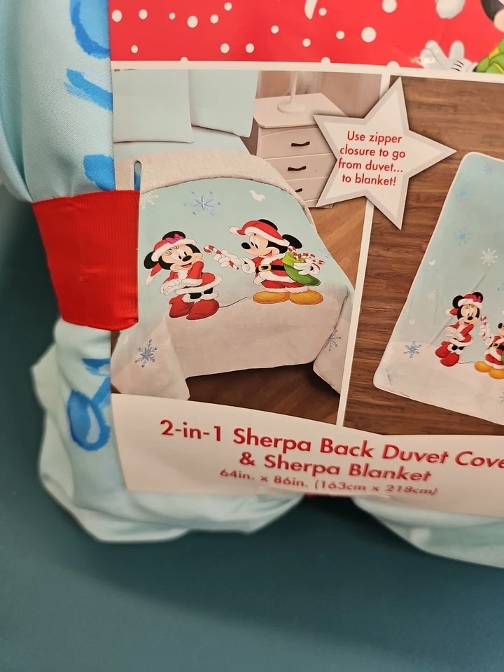 NUEVO CON ETIQUETAS Navidad Disney 2 en 1 Mickey Minnie Mouse Sherpa Doble Funda Nórdica Manta  Foto 3 de 4