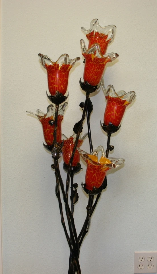 Современная репродукция кованого железа ручной работы напольная лампа оранжевые стеклянные абажуры Румыния - Изображение 4 из 4