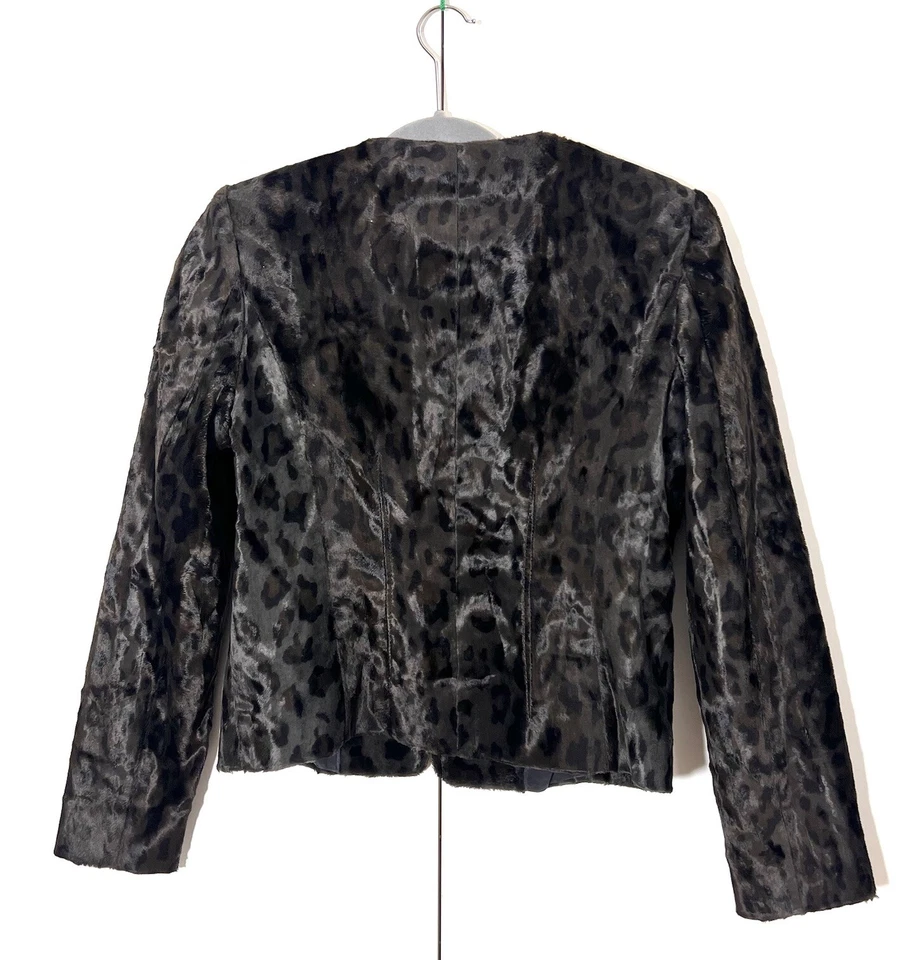 Chaqueta Brooks Brothers para mujer 6 imitación pelo de becerro estampado animal cremallera completa marrón negro Foto 2 de 4