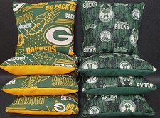 Set of 8 Milwaukee Bucks Green Bay Packers Cornhole Bags  FREE SHIPPING  