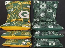 Set of 8 Milwaukee Bucks Green Bay Packers Cornhole Bags ***FREE SHIPPING***