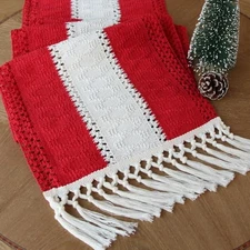  Boho Red Table Runner for Holiday Table Runner, 12" x 72" Red & Beige
