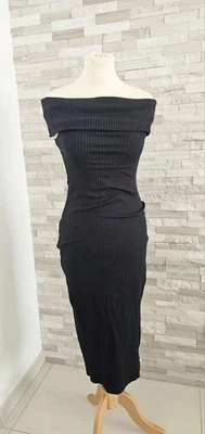 Robe longue moulante en maille côtelée Zara noire  S - Photo 1/4