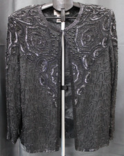 Adrianna Papell Evening Black Silk Beaded Jacket