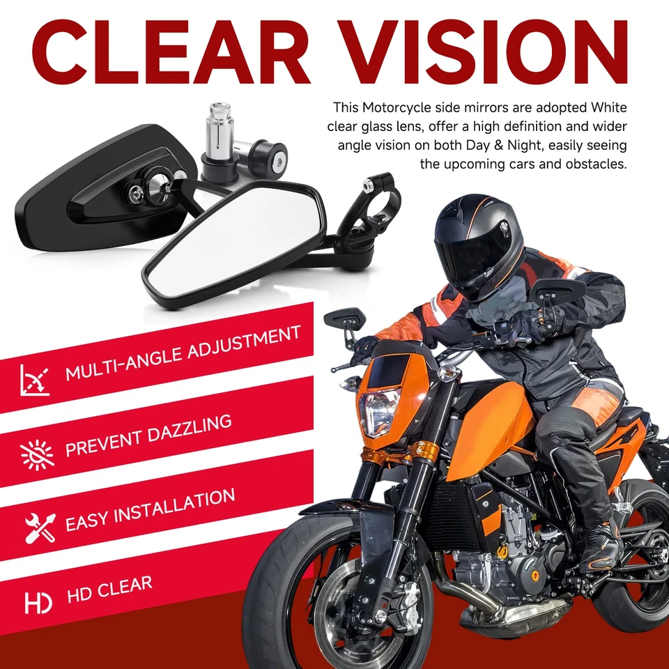 Espejos retrovisores laterales de barra de moto de 7/8" para Yamaha Raptor 350 250 125 110 90 Foto 3 de 4