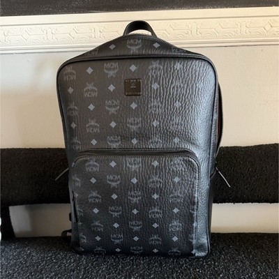 MCM Black Monogram Backpack Adjustable Strap Inner Pockets w/ Original Dust Bag