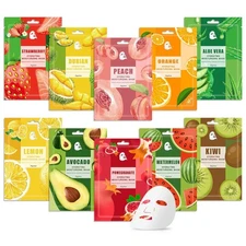10 Pack Variety Facial Sheet Masks Skin Care Set, Hydrating Bulk Face C 