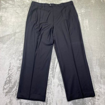 Zanella Bennett Loro Piana Men Navy Wool Pleated Dress Pants Italy Sz 40 Fit 37''