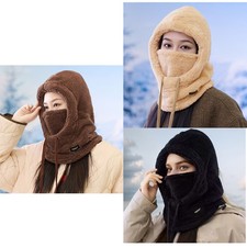 3Pcs Women'S Winter Cycling Scarf Mask Integrated Hooded Hat, Warm Winter Hats