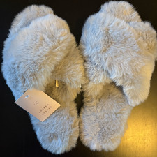 NWT SOFT COZY Faux Fur Cross Slippers XXL 10-11 Pink/Gray/Blk NEW Pick Color 