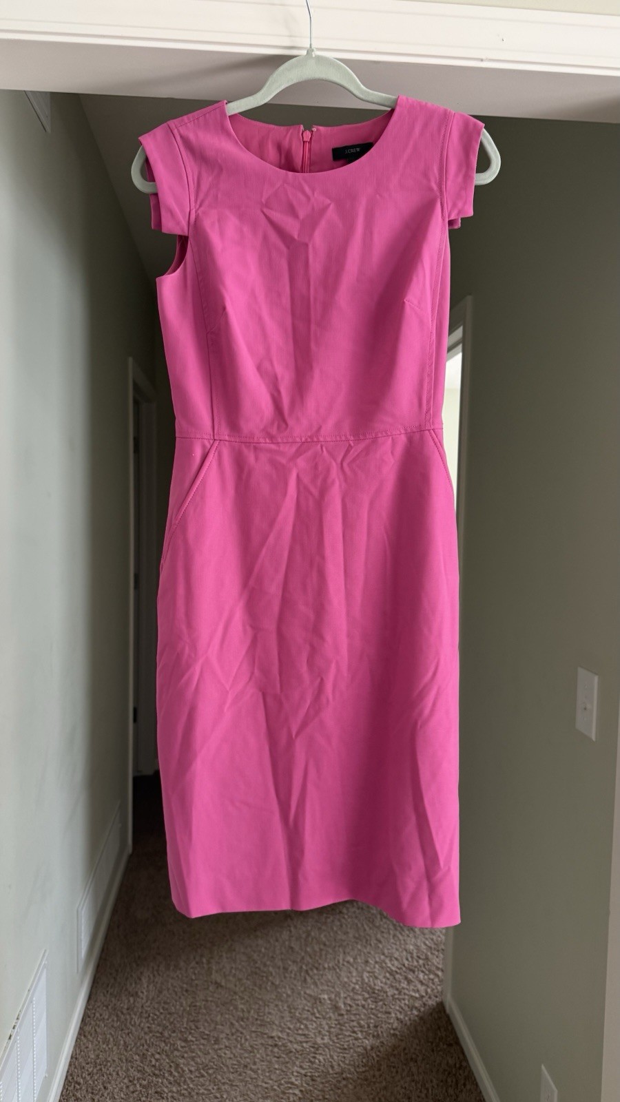 J.Crew Resume Sheath in Vivid Flamingo Pink Stretch Wool Dress 0 Classic