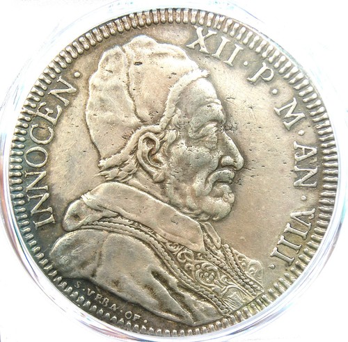 1699 Italy Papal States Piastra Coin - Certified PCGS AU Detail - Cracked Holder