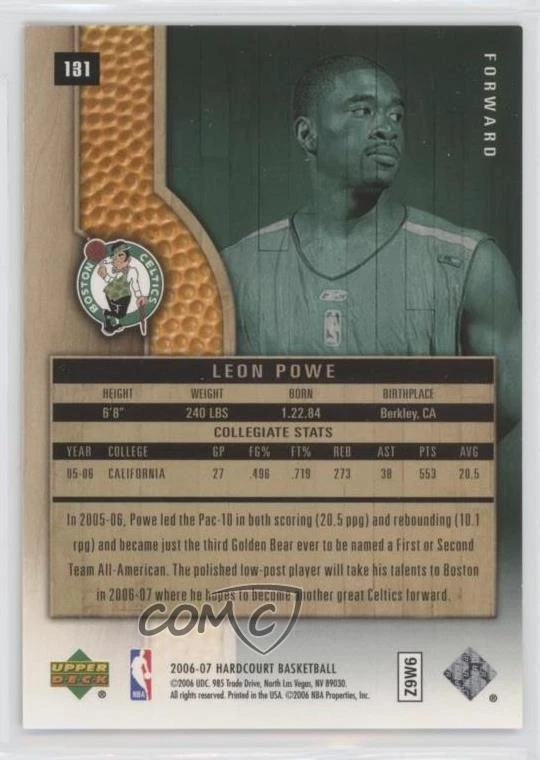 2006-07 Upper Deck Hardcourt Hardcourt Futures /1750 Leon Powe #131 Rookie RC - Image 2 of 2