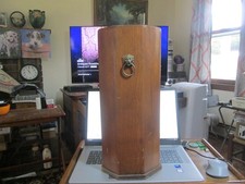 Vintage Wood 18" Umbrella Cane Stand Lion Head Accents Pulls