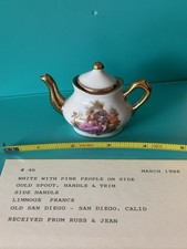 Vintage Miniature Teapot White Gold People Limoges France Dollhouse Tchotchke