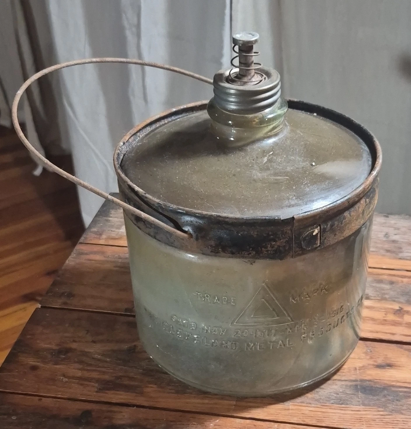 Cleveland Metal Products Co. Clear Glass Jar w/ Metal Bail Handle & Lid/Stopper