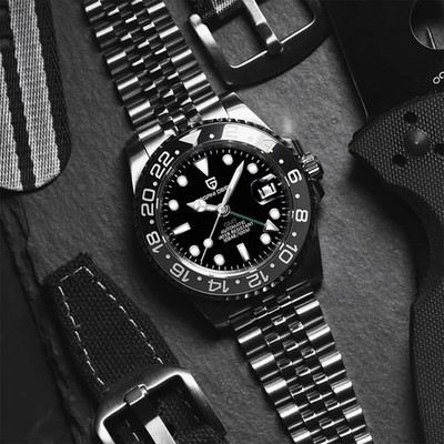 PAGANI DESIGN GMT Mechanical Wristwatch Sapphire Ceramic Bezel Automatic Steel