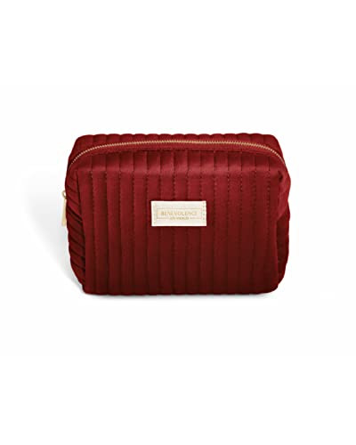 Plush Velvet Makeup Bag for Purse | Cosmetic Pouch, Travel Toiletry Small Red