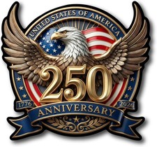 America 250th Anniversary Car Window Decal Sticker - Patriot Eagle with Statue o