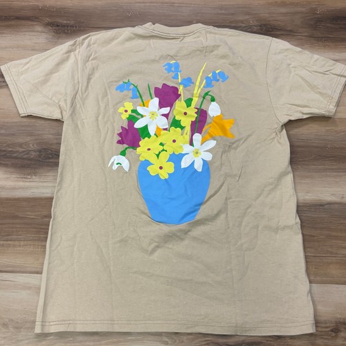Obey T-Shirt Size M Floral Vase Graphic Print 100% Cotton Regular Fit Tan
