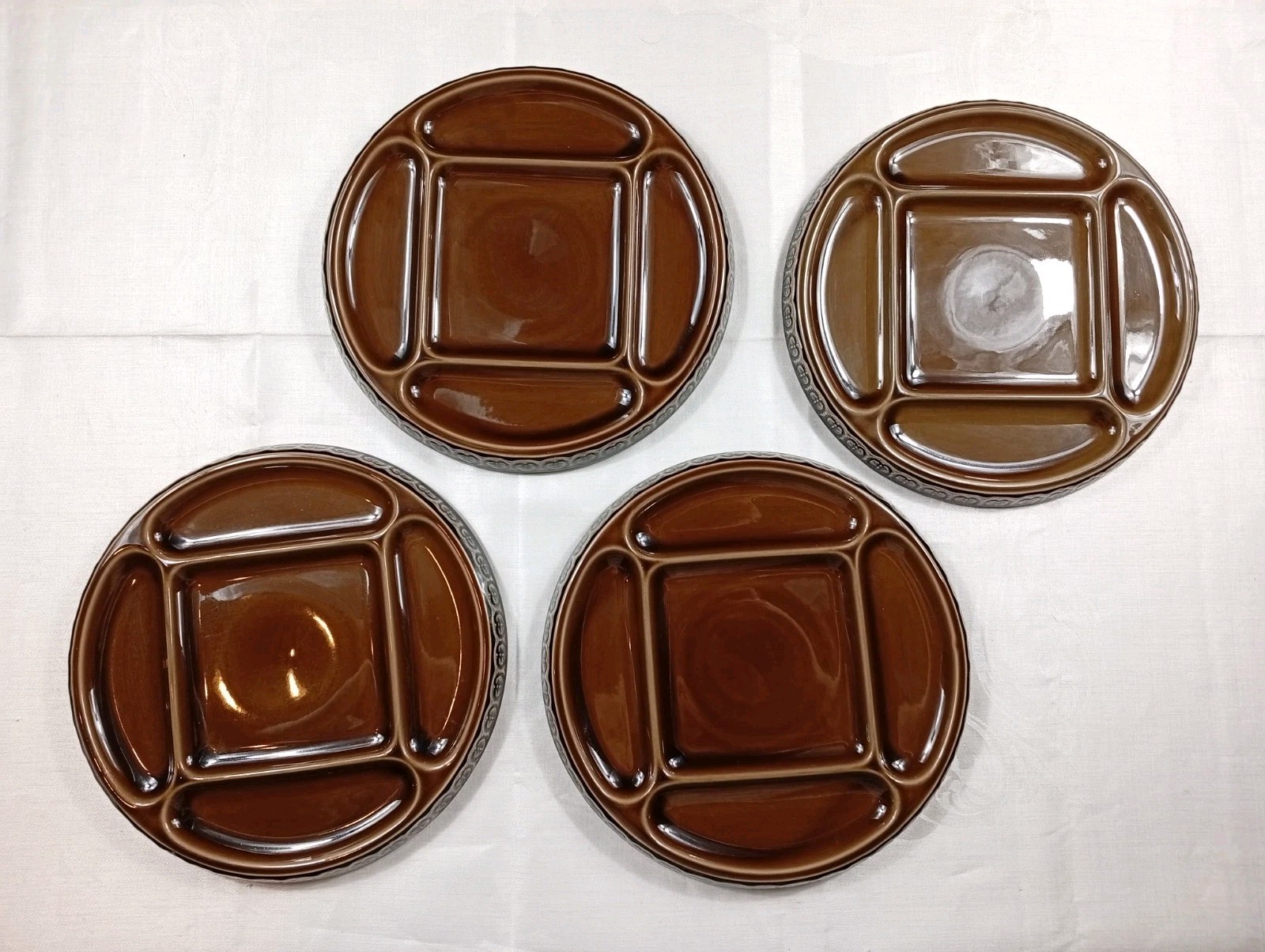 Vintage Rosenthal Studio line Fondue - Teller 4 tlg. Set Braun ca. 25cm TOP
