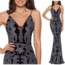 Betsy Adam Women's Black Glitter Brocade Evening Gown V-Neck Dress sz 4 289