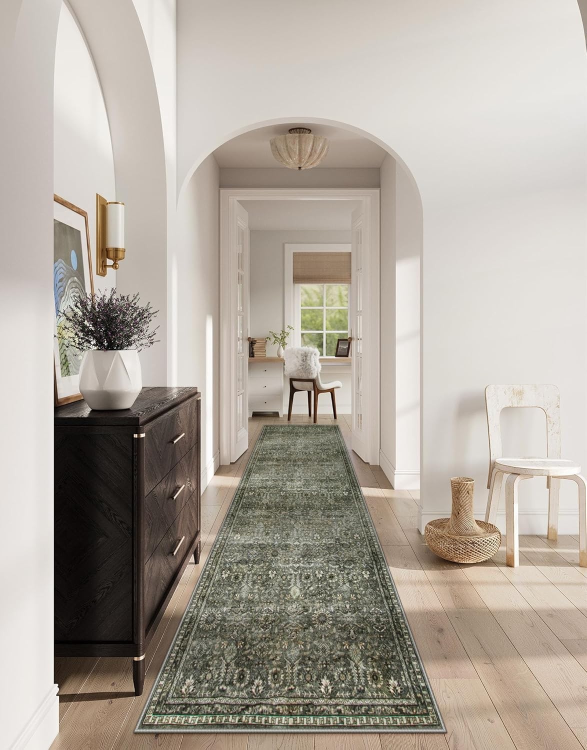 Dark Green Runner Rugs for Hallway 2x10, Washable Stain Resistant Kitchen Runner