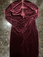 Fashion Nova Zip Up Stretchy Red Velvet Long Sleeve Dress Women's Size Small