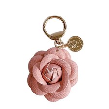 PU Leather Flower Keychain Bag Charm, Rose Shape, Silver Gray Pink