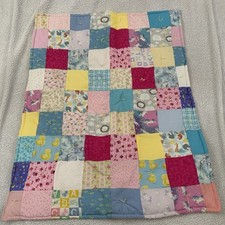 Quilted Patchwork Baby Blanket Quilt 39 x31 Handmade Animals Colorful Soft Cozy