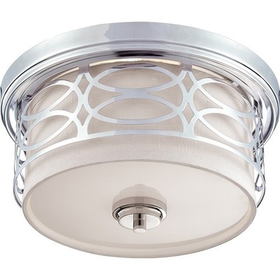 Nuvo Harlow 2 Light Flush Dome Fixture w/ Slate Gray Fabric Shade - 60-4627