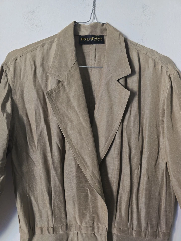 Original Vintage 1988 Donna KARAN sartorial Long Coat Dress Silk & Linen RARE - Imagen 3 de 4