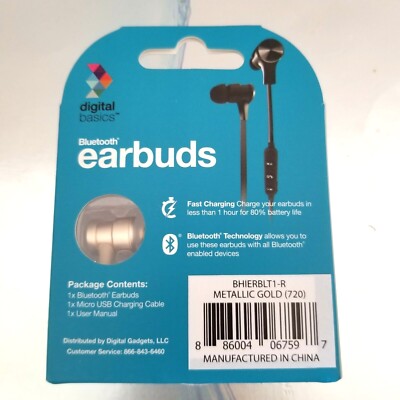 Digital Basics Bluetooth Earbuds- Black & Metallic Gold