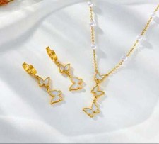 Butterfly Pearls Pendant Necklace Earrings For Girls