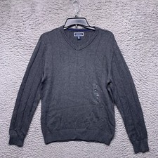 Club Room Sweater Small Dark Gray Heather V Neck Long Sleeve Easy Care Ribbe