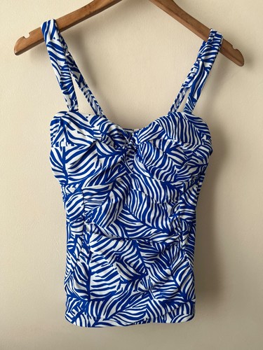 Figleaves Tankini Top Size 32D New Blue Cape Cod Underwired Twist Bandeau Tank
