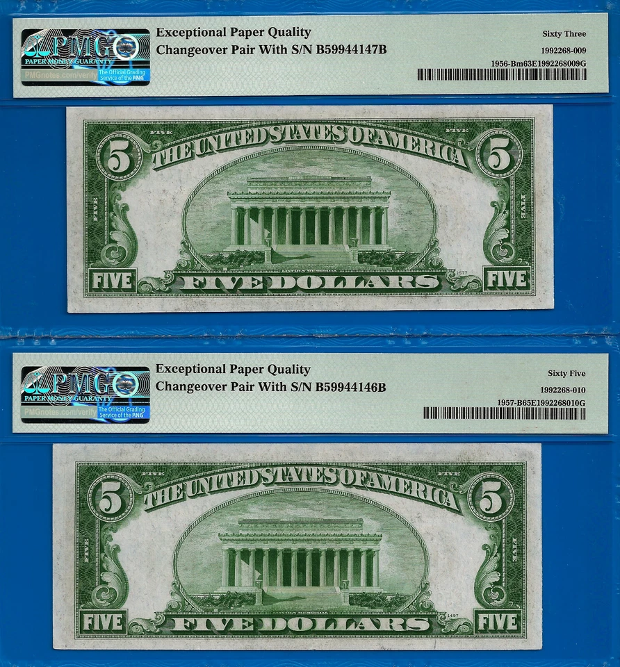 1934 1934A $5 Federal Reserve Note PMG 65EPQ changeover Fr 1956-Bm Fr 1957-B - Image 2 of 2