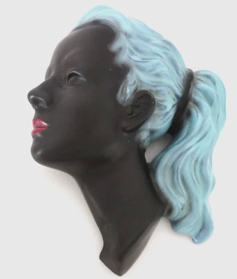 Cortendorf 3408 Wandmaske Frauenkopf Keramik schwarz blau 50er Jahre - Bild 1 von 4