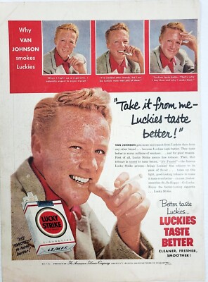 Van Johnson Lucky Strike Cigarette 1955 Magazine Print Ad Art Luckies Actor MGM