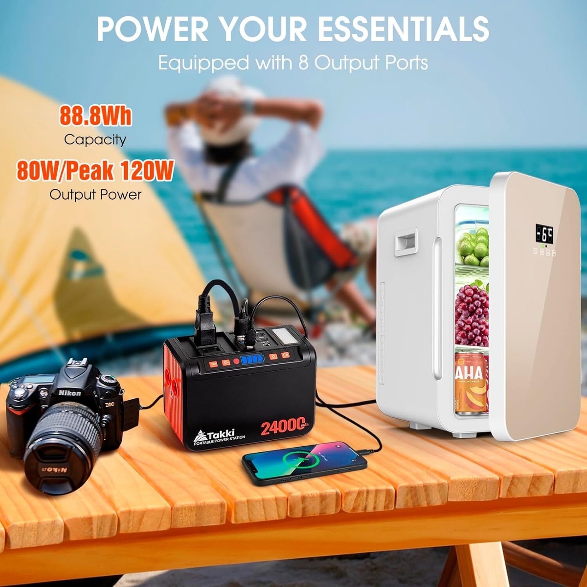 Takki Portable Power Station 88Wh, Camping Solar Generator Power