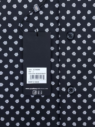 Camisa deportiva Jared Lang para hombre L ajuste ajustado estampado de puntos rosas manga larga negra nueva con etiquetas - Imagen 15 de 16