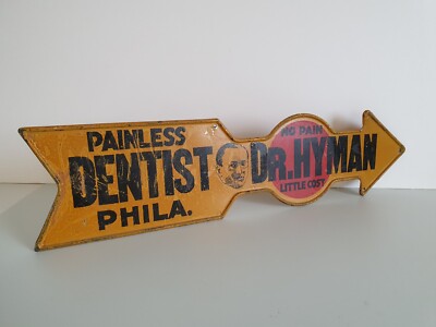 Uralt Blechschild Dr. Hyman Zahnarzt USA Philadelphia Werbeschild 1920er Orig.