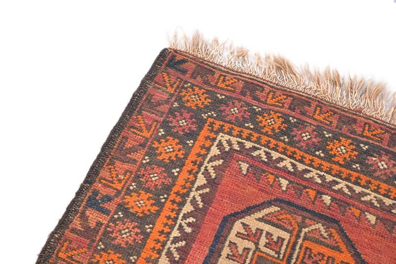 Vintage Tribal Handmade Wool Geometric  Afghan 4x7 Red Hand Knotted Area Rug - Image 3 of 4