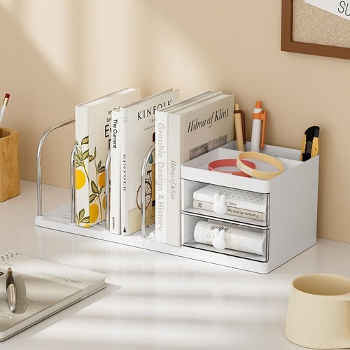 with Storage Box Bookend Book Holder Six Grids Books Storage Rack Documents - Picture 8 of 15
