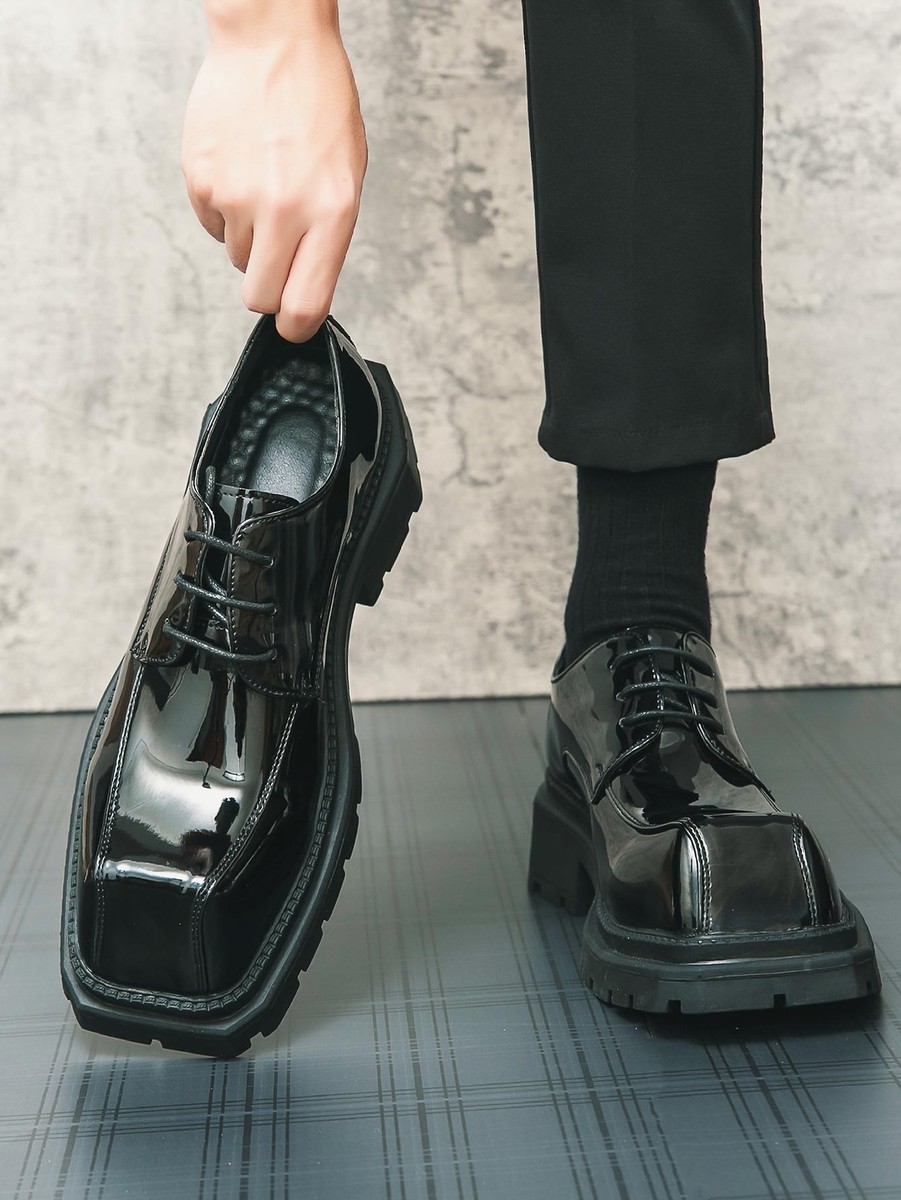 Men British Square Toe Platform Dress Business Lace Up Derby
