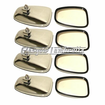 Lambretta Vespa Set of 8 x CHROME STADIUM STYLE RECTANGULAR SCOOTER MIRROR HEADS