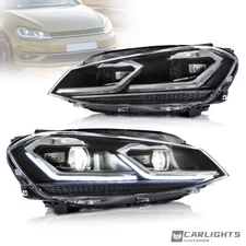 LED Dual Beam Projector Headlights w/DRL Fit VW Golf 7 MK7 2014-2017 Front Lamps