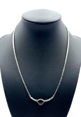 Vintage TEKA Design 925 Silber Kette Sterling Collier 70er J mit Onyx gepfl. - Bild 1 von 4