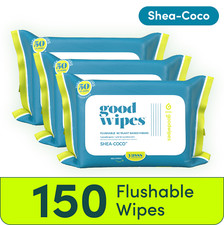 3 Pack 50 count Flushable Butt Wipes, Plant Based, Shea-Coco Scented New