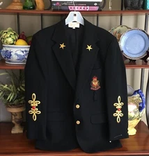 NEW Over Qualified Hand Decorated Women Crest Gold Braid Black Wool Blazer SMALL